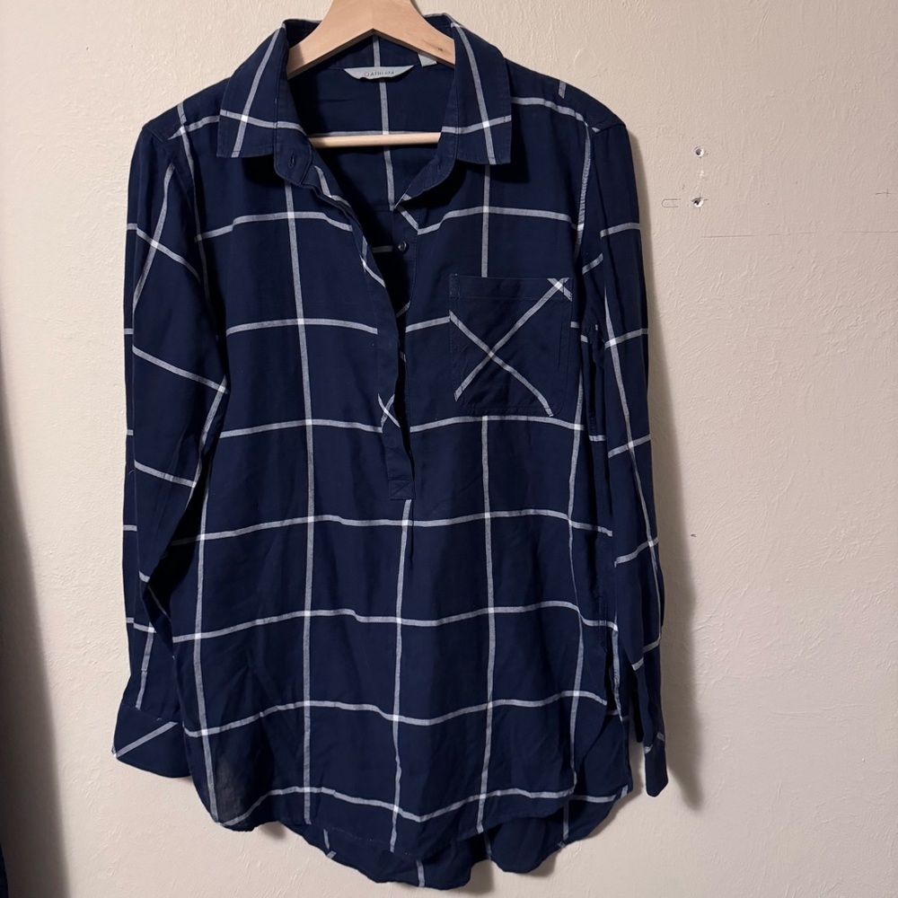 Athleta dark blue plaid tunic flannel top Size Small